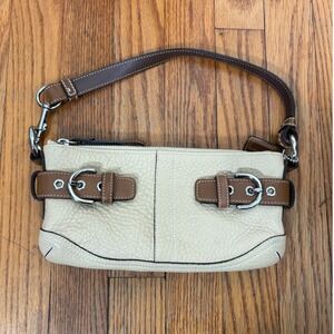 Vintage Coach East West Cream Brown Leather Buckle Small Shoulder Bag Y2K Rory